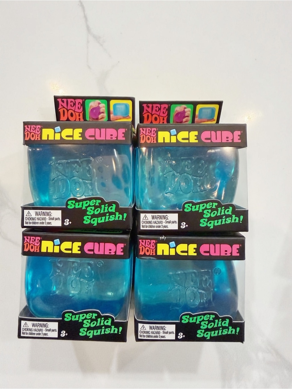 NeeDoh Nice Cube Bundle Set of 4 Blue Cubes Viral Sensory Squishy Fidget Toys